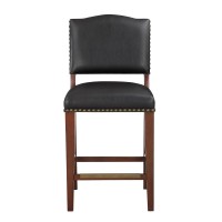 Denver Stationary Faux Leather Brown Counter Stool with Nail Heads