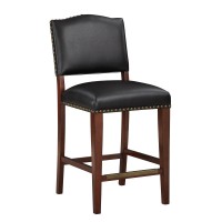 Denver Stationary Faux Leather Brown Counter Stool with Nail Heads