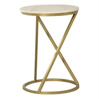 Malthe Round Accent Table with Marble Top White and Antique Gold