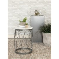 Tereza Round Accent Table with Marble Top White and Black