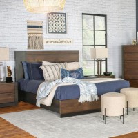 Todays popular modern design is captured in this collection with crisp lines and clean execution in construction for every day enjoymentTwo-tone finish in black and walnut veneer in a rich brown toneBed has platform system, providing correct foundation cr