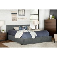 Platform style bed, ideal for a masculine modern touchUpholstered in a textured grey fabricSeamless padded headboardPadded side rails and footboard create the perfect mattress enclosureConstructed with pine wood and plywood