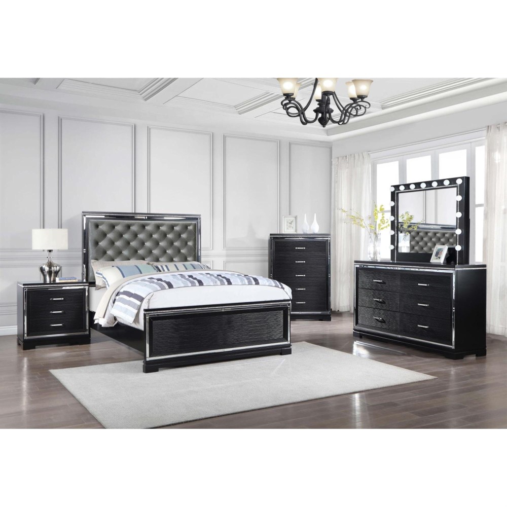 Cappola Upholstered Tufted Bedroom Set Silver and Black