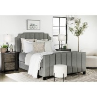 Fiona Upholstered Panel Bed Light Grey