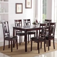 Cosmic Homes 7 Pc Dining Table Set For 6 Rustic Style Kitchen Table & Dining Chair Set Of 6 Grid Design Back | Comfortable Wood Dining Set Table De Cuisine Set Chaise Salle Manger Brown Dining Table