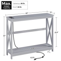 Yaheetech 2Tier Console Table Narrow Wood Sofa Table With Power Outlets For Entryway Hallway Living Room Corridor Xshaped Des