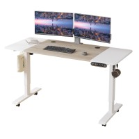 Heonam 59'' L Shaped Electric Height Adjustable Standing Desk, Sit To Stand Home Office Computer Desk With White Frame & Oak Top