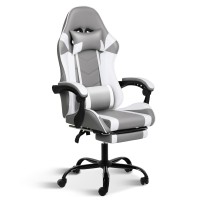 Yssoa White Gaming Chair With Footrest Big And Tall Gamer Chair Racing Style Adjustable Swivel Office Chair Ergonomic Video G