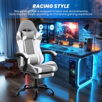 Yssoa White Gaming Chair With Footrest Big And Tall Gamer Chair Racing Style Adjustable Swivel Office Chair Ergonomic Video G