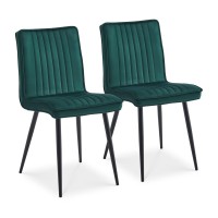 TUKAILAi Velvet Dining Chairs Set of 2, Upholstered Kitchen Chair with Backrest and Strong Metal Legs, Leisure Chair for Lounge Living Room Bedroom Kitchen Dining Room Restaurant Furniture (Green)
