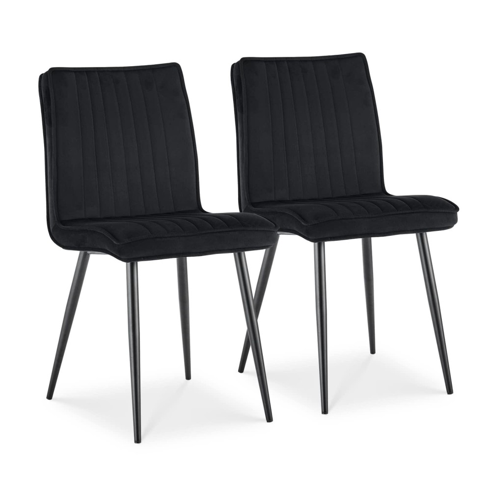 Tukailai Velvet Dining Chairs Set Of 2, Upholstered Kitchen Chair With Backrest And Strong Metal Legs, Leisure Chair For Lounge Living Room Bedroom Kitchen Dining Room Restaurant Furniture (Black)