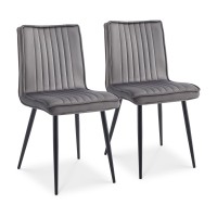 TUKAILAi Velvet Dining Chairs Set of 2, Upholstered Kitchen Chair with Backrest and Strong Metal Legs, Leisure Chair for Lounge Living Room Bedroom Kitchen Dining Room Restaurant Furniture (Grey)