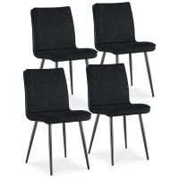 Tukailai Velvet Dining Chairs Set Of 4, Upholstered Kitchen Chair With Backrest And Strong Metal Legs, Leisure Chair For Lounge Living Room Bedroom Kitchen Dining Room Restaurant Furniture (Black)