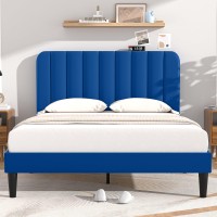 Vecelo Full Size Upholstered Bed Frame With Adjustable Headboard Velvet Platform Bedframe Mattress Foundation Strong Wood Slat