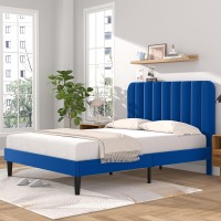 Vecelo Full Size Upholstered Bed Frame With Adjustable Headboard Velvet Platform Bedframe Mattress Foundation Strong Wood Slat