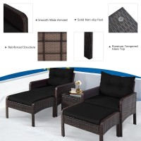 Relax4Life 5-Piece Patio Furniture Set - Pe Rattan Conversation Set W/Tempered Glass Table & Removable Cushions, Sectional Wicker Sofa Set For Porch, Balcony (Black)