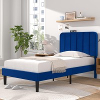 Vecelo Twin Size Upholstered Bed Frame With Adjustable Headboard Velvet Platform Bedframe Mattress Foundation Strong Wood Slat