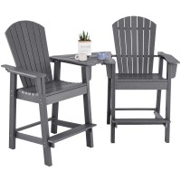 Giantex Tall Adirondack Chair Set Of 2 - Outdoor Hdpe Barstools W/Middle Connecting Tray & Umbrella Hole, Counter Height Bar Chair, Weather Resistant, Ideal For Patio, Backyard, Poolside (Grey)