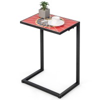 Giantex C-Shaped Outdoor Side Table - Patio End Table W/Ceramic Top & Metal Frame, Small Accent Snack Table, Anti-Rust & Waterproof, Suitable For Outdoor Or Indoor Use