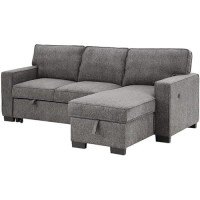 Estelle Dark Gray Fabric Reversible Sleeper Sectional with Storage Chaise Drop-Down Table 2 Cup Holders and 2 USB Ports