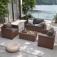 Udpatio 4 Piece Patio Furniture Set Wicker Patio Set With Storage Coffee Table And Dark Grey Cushions Outdoor Patio Furniture