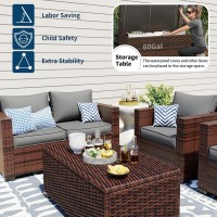 Udpatio 4 Piece Patio Furniture Set Wicker Patio Set With Storage Coffee Table And Dark Grey Cushions Outdoor Patio Furniture