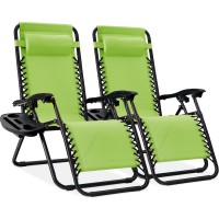 Best Choice Products Set Of 2 Adjustable Steel Mesh Zero Gravity Lounge Chair Recliners Wpillows And Cup Holder Trays Lime Gr