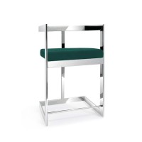 Neos Modern Furniture Green Velvet Polished Silver Base Barstool, 26'' Seat Height