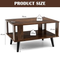 Casart Industrial Coffee Table, 2-Tier Wooden Center Tables With Storage Shelf & Side Protective Baffles, Mid-Century Cocktail Tables Retro Snack Tea Table For Living Room Bedroom Office