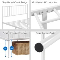 Yaheetech 14 Inch Queen Size Bed Frame Metal Platform Bed With Spindle Headboard Footboard/Mattress Foundation/No Box Spring Needed/Underbed Storage Space/Steel Slat Support/Easy Set Up, White