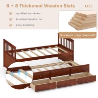 Dortala Trundle Bed Twin Size, Wooden Daybed W/Trundle And 3 Storage Drawers, No Box Spring Required, Modern Captains Bed For Boys Girls Adults, Great For Bedroom, Guest Room, Brown
