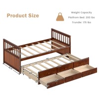 Dortala Trundle Bed Twin Size, Wooden Daybed W/Trundle And 3 Storage Drawers, No Box Spring Required, Modern Captains Bed For Boys Girls Adults, Great For Bedroom, Guest Room, Brown