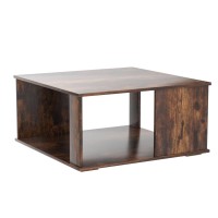 Giantex 32??Square Coffee Table, 2-Tier Wooden Table With Storage Shelf, Industrial Home Accent Table, Mid-Century Center Table Ideal For Living Room, Study Room(Rustic Brown)