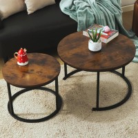 Round Nesting Coffee Set, Stackable Modern Accent Cocktail Table for Living Room Office Balcony,Nesting Tables 2 Piece with Solid Metal Frame and Easy Assembly (Brown)