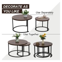 Round Nesting Coffee Set, Stackable Modern Accent Cocktail Table for Living Room Office Balcony,Nesting Tables 2 Piece with Solid Metal Frame and Easy Assembly (Brown)