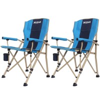 Xgear Camping Chair With Padded Hard Armrest, Sturdy Folding Camp Chair With Cup Holder W Mesh Storage Bag, Support To 400 Lbsfor Adults 2 Pack(Light Blue)