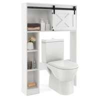 Giantex Over The Toilet Storage Cabinet - Freestanding Bathroom Organizer With Sliding Barn Door & Storage Shelves, Multifunctional Bathroom Toilet Rack For Bathroom, Restroom, Laundry (Brown)