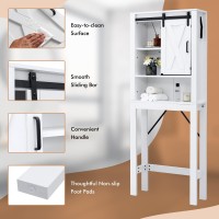 Giantex Over The Toilet Space Saver Cabinet - Freestanding Bathroom Storage Cabinet, 3-Position Adjustable Shelves, Above Toilet Organizer With Sliding Barn Door, 3-Tier Toilet Organizer Rack, White