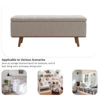 Locus Bono Storage Ottoman Bench, 45'' Upholstered Storage Bench for Bedroom End of Bed, Tufted Fabric Ottoman for Living Room with Safety Hinge and Wood Legs (Beige)