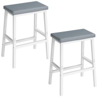 Hoobro Bar Stools, Set Of 2 Bar Chairs, Pu Leather Upholstered Breakfast Stools, Easy Assembly, Suitable For Kitchen, Bar, Dining Room, White And Gray Wg01Md01