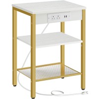 Hoobro End Table With Charging Station And Usb Ports 3Tier Nightstand With Adjustable Shelves Small Side Table For Small Spac