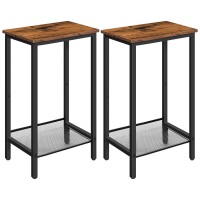 Hoobro Tall Side Table Set Of 2, Industrial End Telephone Table With Adjustable Mesh Shelves, Small Entryway Table, Laptop Table For Office, Hallway, Living Room, Rustic Brown And Black Bf03Dhp201