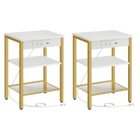 Hoobro End Tables Set Of 2 With Charging Station And Usb Ports 3Tier Nightstands With Adjustable Shelves Small Side Tables Fo