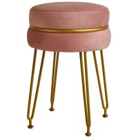 Ibuyke Modern Velvet Round Footstool Ottoman Vanity Chair For Makeup Room Vanity Stool Foot Rest With Gold Legs Modern Accent