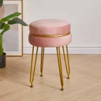 Ibuyke Modern Velvet Round Footstool Ottoman Vanity Chair For Makeup Room Vanity Stool Foot Rest With Gold Legs Modern Accent