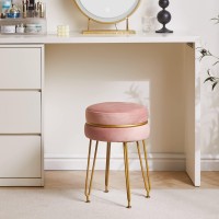 Ibuyke Modern Velvet Round Footstool Ottoman Vanity Chair For Makeup Room Vanity Stool Foot Rest With Gold Legs Modern Accent