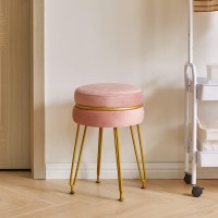 Ibuyke Modern Velvet Round Footstool Ottoman Vanity Chair For Makeup Room Vanity Stool Foot Rest With Gold Legs Modern Accent