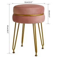 Ibuyke Modern Velvet Round Footstool Ottoman Vanity Chair For Makeup Room Vanity Stool Foot Rest With Gold Legs Modern Accent