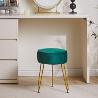 Ibuyke Velvet Round Footrest Stool Ottoman Makeup Vanity Stool Side Table Velvet Dressing Table Seat Pouf Couch Stool Golden