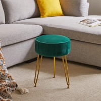 Ibuyke Velvet Round Footrest Stool Ottoman Makeup Vanity Stool Side Table Velvet Dressing Table Seat Pouf Couch Stool Golden